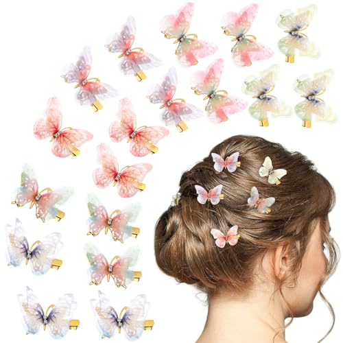 18 Stück Schmetterling Haarklammern für Mädchen Bunte Glitzernde Haarspangen Niedliche 3D Schmetterlings Dekorative Haarnadeln Frauen und Mädchen Halloween Party Geburtstag Alltagsgebr