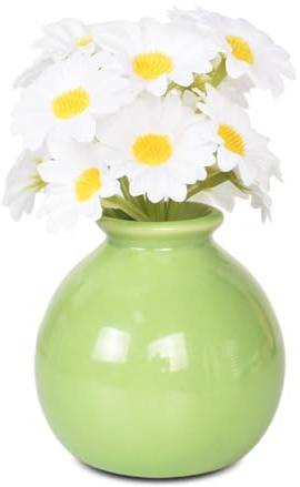 Hnonoxy Flores Artificiales en Florero, Flores Artificiales Decorativas con Jarrones, Rose Falsas para Mesa de Comedor para Fiestas, Oficinas, Casas de Campo, Cocina, Decoración del Hogar (Green)