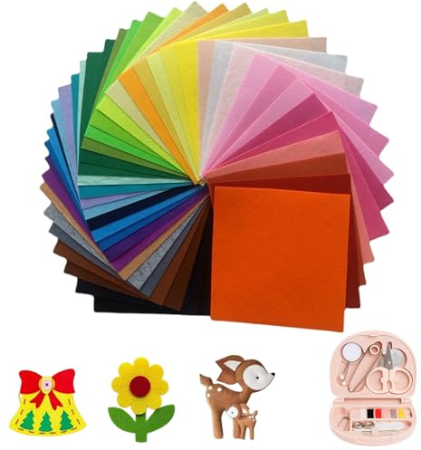 HcvGcm 40 Stück Bastelfilz, Filz Zum Basteln, Filzstoff Set Mit Pinker Nähbox, Ideal Für Kinderhandwerk, DIY-Projekte Und Schulaktivitäten, 20 Blätter 30x20 Cm Und 20 Blätter 10x10 Cm