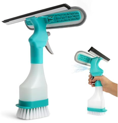 Funngy Window Cleaning Kit,Multifunction Window Cleaning Kit with Spray Squeegee Scraper and Brush Shower Screen Cleaner Tool 4 in 1 Cleaning Kit for Glass Windows Bathroom Car