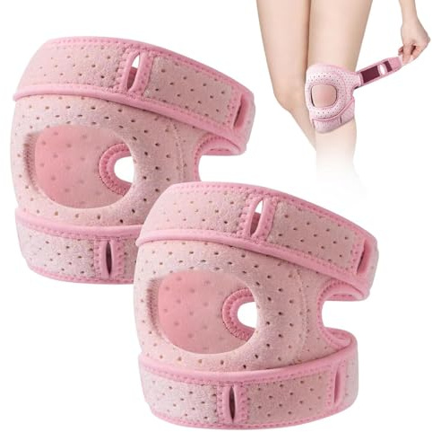 DIFLAX 2 Pièces Genouillère Femme, Genouillère Rotulienne, Rose, Ajustable, Stabilisatrice, Protection Genou, pour Sport, Course, Arthrose