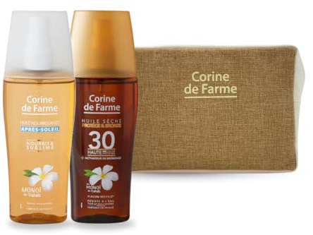 Corine de Farme - Huile Nourrissante Après-Soleil Corps Cheveux 150ml - Répare et Sublime - Huile Sèche Protège & Bronze SPF30 - Trousse Solaire Offerte