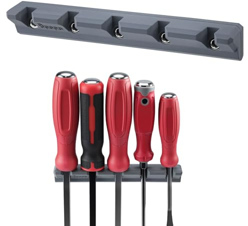 Magnetic Pry Bar Holder with 5 Slots, Tool Organizer for Pry Bars, Pliers, Screwdrivers, Magnetic Pry Bar Storage Rack for Garage, Toolbox, Workshop, No Drilling Required