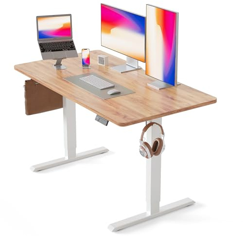 CubiCubi 55 x 28 Large Standing Desk, Height Adjustable Electric Computer Desk, 28 Deep Desktop, Sit Stand up Home Office Workstations with 4 Preset Heights, Light Rustic
