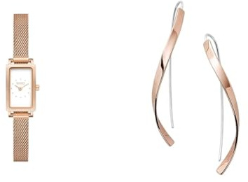 Skagen Damen Hagen Micro Roségoldfarbene Edelstahl Uhr und Kariana Ohrringe, Set
