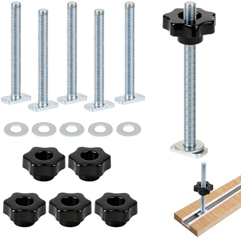 MIGUBIGU 6 Pcs T-Nut Schiene M8 x 100 mm, T-Schiene Gleitmuttern M8 | mit T-Schraube und Klemmknopf, Gleitmuttern Nutensteine, T-Führungsschiene-Klemmschienen für Holzbearbeitung Werkzeug