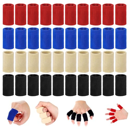 40 Pcs Finger Sleeves Protectors, Elastic Thumb Sleeves for Relieving Pain Finger Arthritis Sleeves Elastic Thumb Splint Brace Sport Fingers Sleeves Fingers Compression Aid for Basketball Tennis