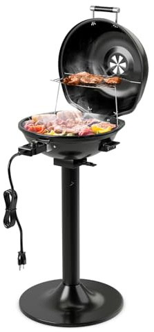GYMAX Elektrogrill 2 in 1, Tischgrill & Standgrill 1600W, Elektrischer Grill mit Warmhaltefach & abnehmbare Fettschale, Temperaturregelung, BBQ Balkongrill für Terrasse & Garten