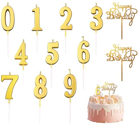 Bougie Chiffre Anniversaire, 12 Pcs Bougies d'anniversaire, Bougies Numérotées de 0 à 9 et 2 Pièces Lettres Joyeux Anniversaire Décoration de Gâteau, Pour homme et femme,Anniversaire de mariage
