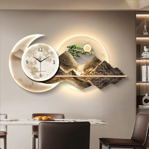 QIUHTR Orologio Da Parete Decorativo Con Luce LED, Orologio Murale 3D Creativo Stile Lusso, Movimento Silenzioso Senza Ticchettio, Per Ingresso, Soggiorno, Camera Da Letto O Ufficio(Yellow,80 * 40cm)