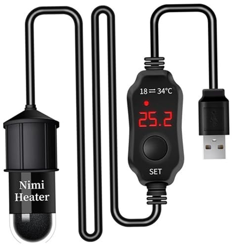 Hilai akvarium värmare USB-driven liten akvarium värmare 10 W nedsänkbart akvarium med inbyggd termometer uppvärmning snabba värmare för tropiska, trädgårdsverktyg