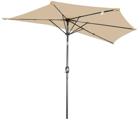 Angel Living Parasol Demi Rond 2.7m Balcon de Jardin Contre Mur avec Manivelle, Tissu Polyester Anti-UV, Structure Métal, pour Terrasse Patio (Beige)