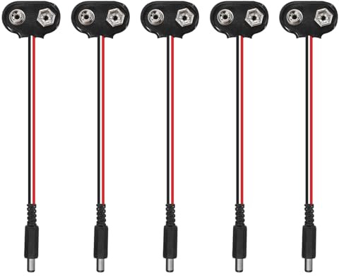QUARKZMAN 5Pcs Connettore A Batteria 9V, Cavo Maschio DC5521 A Forma Di T Per Modulo Alimentazione Strisce LED Elettronica Breadboard, Nero E Rosso