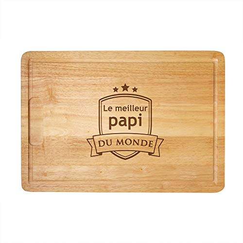 Casa Vivente Planche à découper, Planche de grill en bois avec gravure, Meilleur Papi, Blason, Planche de cuisine en bois comme idée cadeau pour hommes