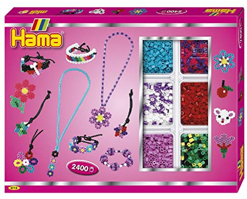 Hama Perlen 3713 Kreativbox Schmuck mit ca. 2.400 bunten Midi Bügelperlen mit Durchmesser 5 mm, 2 Stiftplatten und Zubehör, inkl. Bügelpapier, kreativer Bastelspaß für Groß und Klein