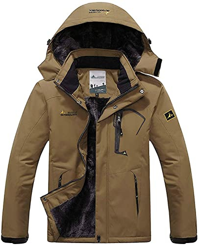 Memoryee Chaqueta Impermeable para Hombres Chaqueta Polar de Invierno Cálida Chaqueta de Esquí A Prueba de Viento Bolsillos Múltiples/Brown/L