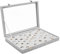 BELLE VOUS Bandeja Organizador de Joyas Terciopelo Gris - Organizador Anillos con 100 Ranuras con Tapa – Joyero Pendientes con Tapa de Cristal Transparente para Anillos y Gemelos