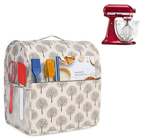 Yarwo Abdeckhaube Kompatibel mit Kitchen Aid mit Griff Oben, Baum | Mit Wasserabweisender Lona, Mehreren Taschen, Durchsichtigen Seitentaschen und Oberem Griff für 4,3L und 4,8L Küchenmaschinen