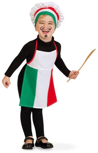 Kostüm Pizzabäcker (Schürze + Mütze) für Erwachsene und Kinder Karneval Fasching Mottoparty Italien Pizzeria (128/140)