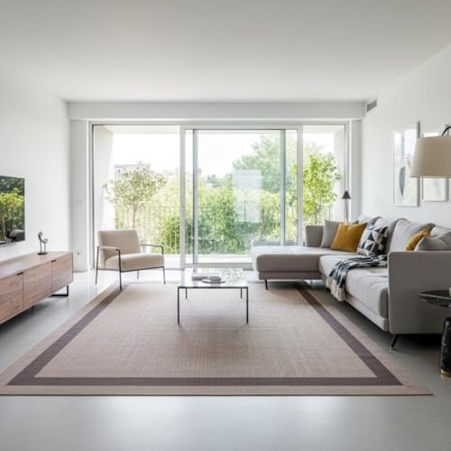 Alfombra vinilica de Tejido Trenzado de Alta Gama Lavable Antideslizante Alfombra Resistentes para Salon Cocina baño Pasillo - 170x240 cm., GRECA-Beige