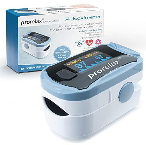 Prorelax Pulse Oximeter Measurement of heart rate (pulse), oxygen saturation (SpO2) and blood flow index (Pi) two-color LED display for healthy performance - or amateur athletes