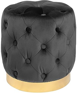 Riess Ambiente Hocker MODERN BAROCK 37cm - schwarz - Samt | Montiert, Metallsockel, hochwertige Verarbeitung, vielseitig kombinierbar, stabile Konstruktion, bequeme Polsterung, robust