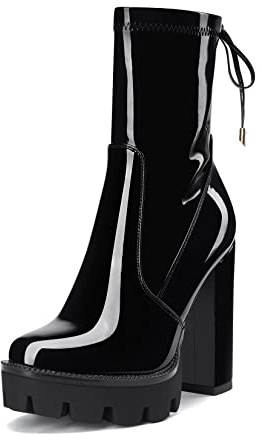 NobleOnly Femme Plateforme Chelsea Boots Cheville Bloc Talon 12CM High Heels Bottes