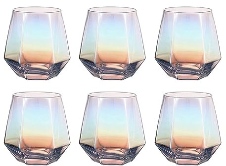 300ml Diamant Whiskey Gläser 4/6 Set, Klar Geometrisch Modisch Wasser Saft Tumbler Gekippt Scotch Glas Modern Look Für Männer Frauen, Papa, Ehemann, Freunde, Glaswaren Für Bourbon/Rum/Bar Tumbler