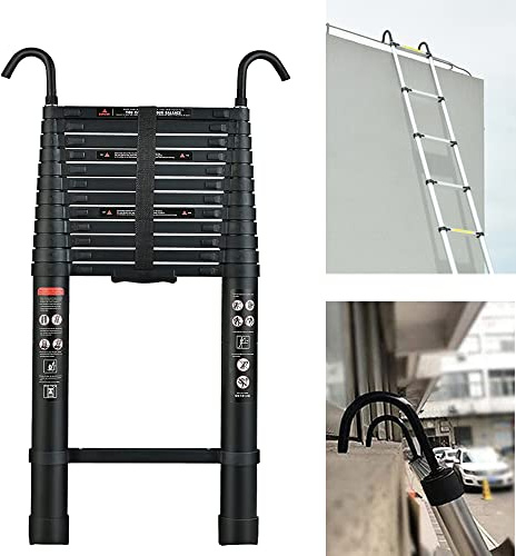 Scala telescopica da 6,2 m, con 2 ganci, in alluminio, per camper, lavoro o monitoraggio dell'installazione, capacità 150 kg, colore nero