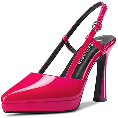 Castamere Donna Alto High Spillo Piattaforma Tacco Heel a Punta Slingback Slip-on Pumps da Matrimonio Dress 10 CM Heels Magenta Rosso 40 EU