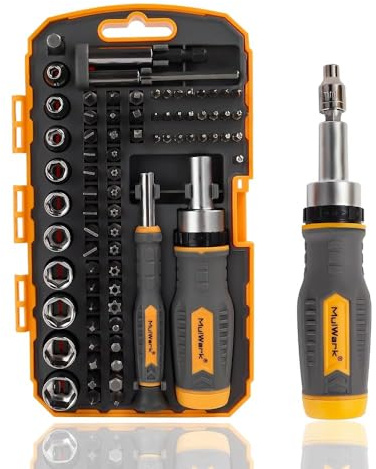 MULWARK Screwdriver Bit Set & Socket Kit, 77-Pieces Ratcheting Screwdriver Set with Case, 77 in 1 Multi Bit Screw Driver for Home DIY, Electronics, Car Emergency and Garage