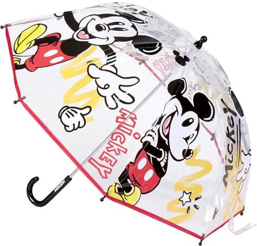 Paraguas de Burbuja de Mickey Mouse - Estampado de Mickey Mouse - Apertura Manual - Elaborado en 100% POE con Estructura de Fibra de Vidrio - Producto Original Diseñado en España