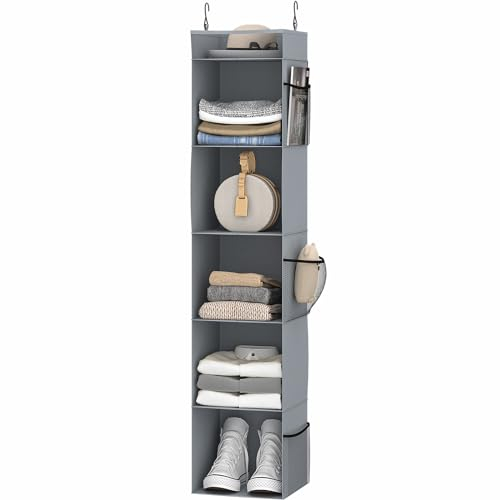 Lifenite Hängeorganizer, Schrank-Organizer, Hängeregal, Hängeaufbewahrung mit 6 Gittertaschen, platzsparend, faltbar, 30 x 30 x 130 cm, grau