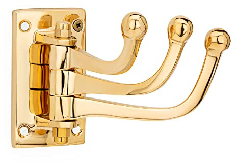 NKlaus Garderobenhaken Messing Gold; Messing 3 facher schwenkbar, 1 Stück | maritim; Gewicht: 240 g; Höhe: 7 cm; 240 g; 7 cm