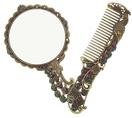 COHEALI Handspiegel Mit Griff Vintage Kosmetikspiegel Handheld Retro Tragbarer Metallspiegel Für Make-up Drehbare Kappe Klarer Spiegel Langlebig Und Sicher Für Reisen Und Zuhause