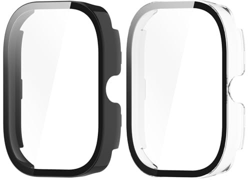 GMUJIAO [2 Pack Compatible con Xiaomi Redmi Watch 4 para Funda,Caja Protector Anti-Choque Carcasa,Cubierta Completa PC Bumper Case y Protector Pantalla-Negro+Transparente