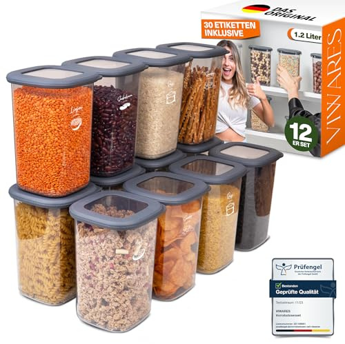 Viwares Vorratsdosen mit Deckel Luftdicht, 12er Vorratsbehälter Set | BPA-Frei, Vorratsdose zur Müsli Mehl Aufbewahrung Küche, Frischhaltedosen für Lebensmittelaufbewahrung, Organizer Küche