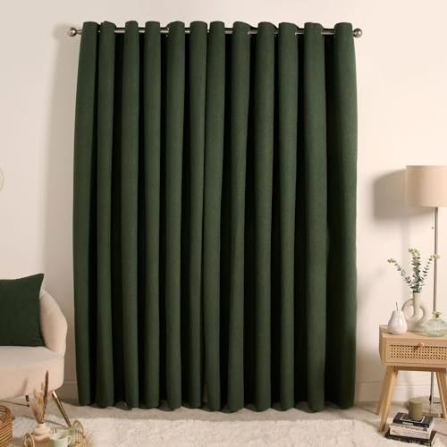 OHS Blackout Curtains Boucle Forest Green, Super Soft Curtains Eyelet for Living Room Bedroom Office Modern Decorative Extra Wide Curtains for Winter, 90x90”