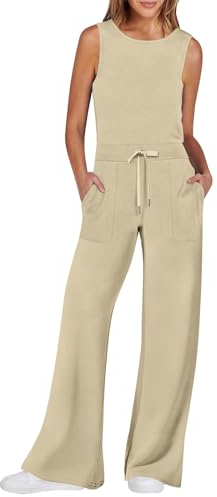 RMBLYfeiye Jumpsuit Damen Elegant Hosenanzug Hochzeit Arbeitsoverall Einfarbiges Rundhals Ärmelloser Lang Tunnelzug Overall Mit Taschen Strampler 62