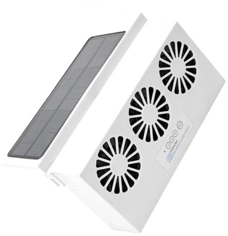 MASO Solar-Powered Car Vent Fan, Solar Powered Car Ventilator Window, Car Exhaust Fan 3.6V USB Charging 3-Outlet Exhaust Fan, White