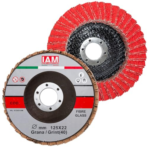 IAM Disco Lamellare Ceramico per Smerigliatrice 125x22mm Flap Disc Professionale Doppia Lamella Alta Asportazione Disco Abrasivo per Acciaio Inox e Metallo | Supporto Rinforzato | Grana 40 | 20 pezzi