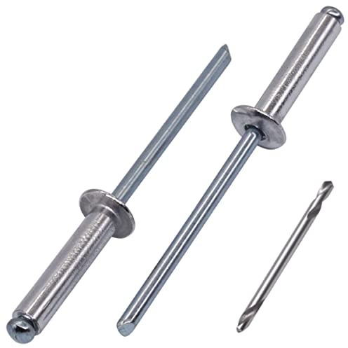 SKIR'CO (200 Stück) Aluminium Blindnieten 5,0 x 20 mm, Stahlbolzen, Popnieten, Rundkopf, DIN 7337 Nieten, Bohrer inklusive
