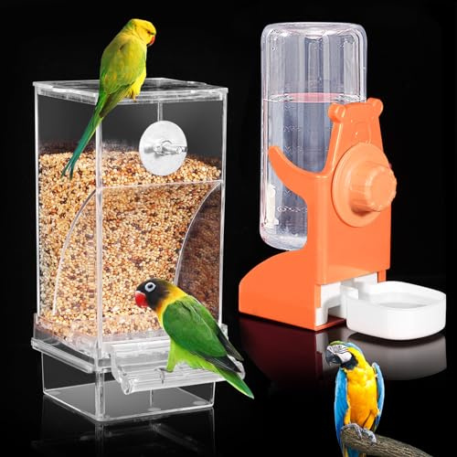 Kenond No Mess Bird Feeders Water Dispenser Set，Automatic Feeders for Cage