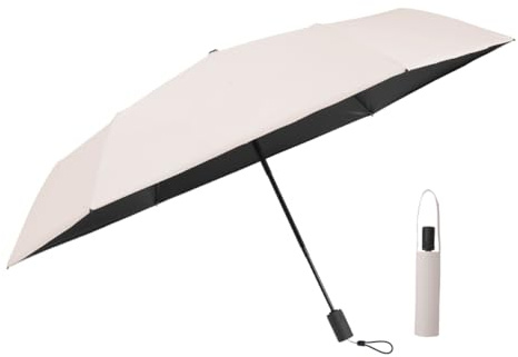AKINOYAMA Taschenschirm Auf-Zu Automatik Safety Einfach Zu Bedienen Extra Leicht 230g Windproof Sonnenschutz Regenschirm Freien UV Faltender Regenschirm für Kinder (Beige)