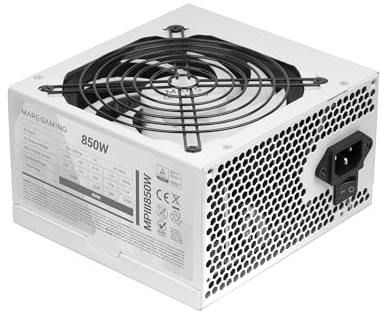 Mars Gaming MPIII850, Alimentation PC ATX 850W, 5 Ans de Garantie, 85% d'Efficacité, Système Digital APFC, Ventilateur FDB 120mm AI-RPM, Technologies DC-DC e SMD, Câbles Plats Extra-Longs, Blanc