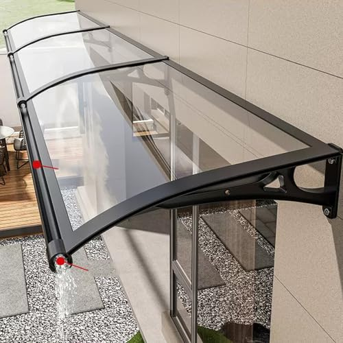 Door Canopy, Front Door Awning, Outdoor Porch Awning, Clear Polycarbonate Solid Panel with Large Gutter, Quietly Extendable, Suitable for Roof/Patio/Window/Porch (Black) (60x120cm/24x47in,A)