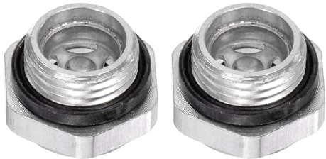 QUARKZMAN 2Pz Vetro Spia Olio Compressore Aria 16 x 1.5mm Filettatura Maschio Indicatore Plastica Livello Vista Liquido Alluminio Testa Esagonale Finestra con O-Ring Raccordi, Argento