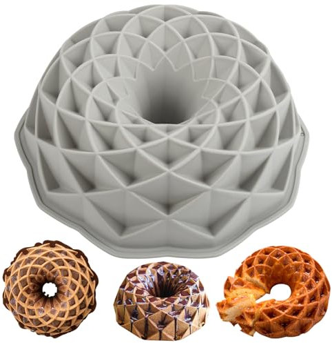Jinsion Stampo in Silicone per Torte, Ø 23 cm Antiaderenti Stampo Ciambella Riutilizzabile Stampo per Torta a Forma di Spirale, Senza BPA, Per Torte, Gelatine, Gelatine e Pane (Grigio)