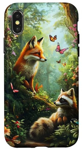 Coque pour iPhone X/XS Renard des bois et raton laveur