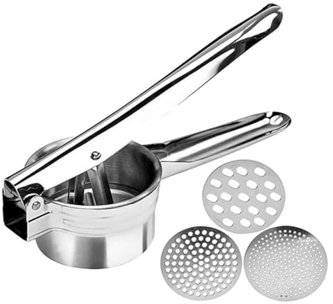 Macinapatate per purè di patate - schiacciapatate in acciaio inox | schiacciapatate con 3 dischi intercambiabili, schiacciapatate per domestica